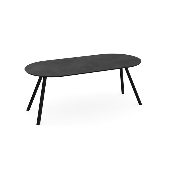 Melamine eettafel beton donker - Plat ovaal - Schuine i zwart