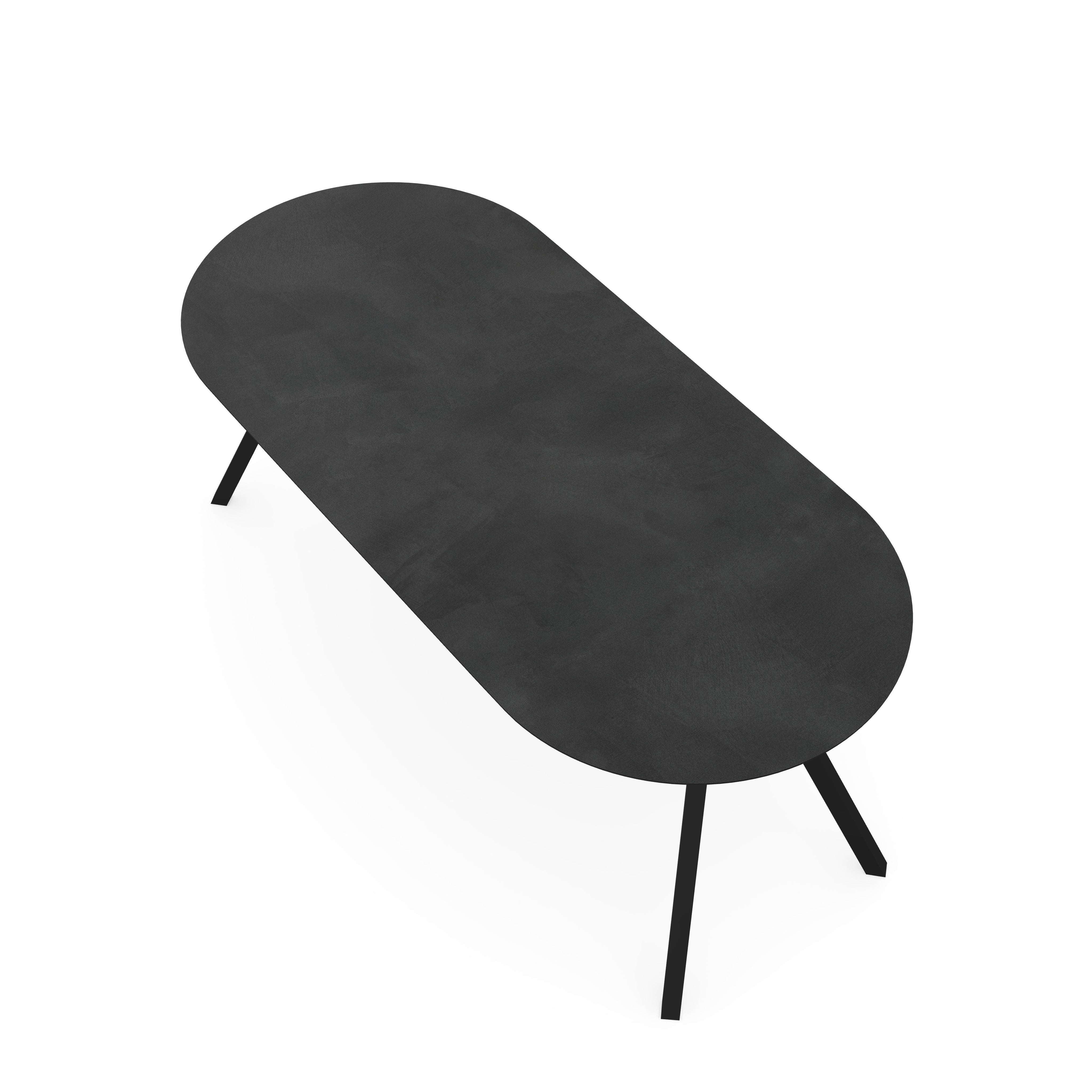 Melamine eettafel beton donker - Plat ovaal - Schuine i zwart