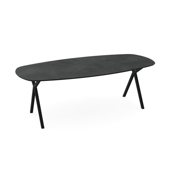Melamine eettafel beton donker - Deens ovaal - Scissor onderstel