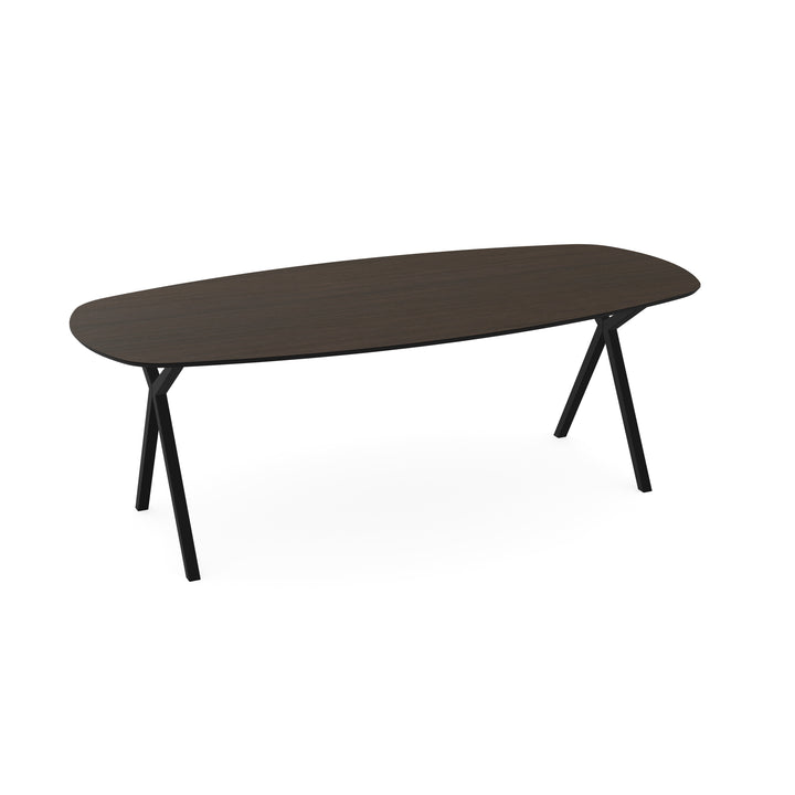 Melamine eettafel eiken bruin - Deens ovaal - Scissor onderstel - {{ product.type }} - Kas20