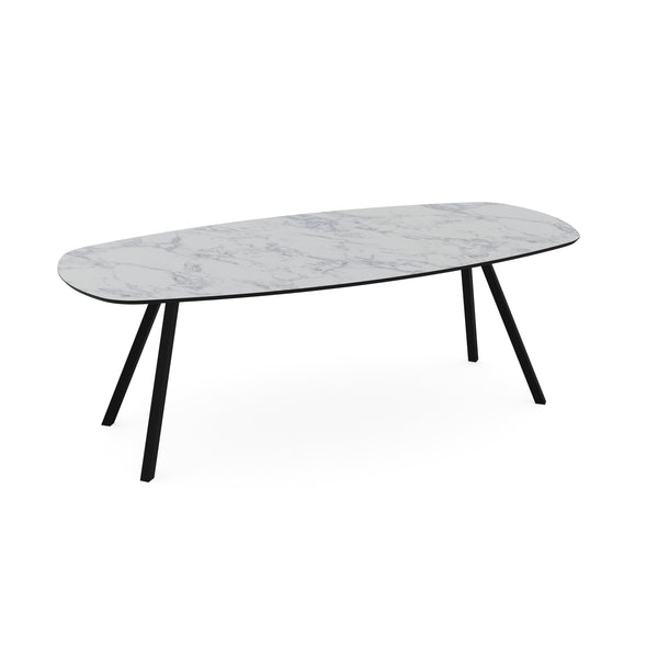 Melamine eettafel marmer wit - Deens ovaal - Schuine i onderstel