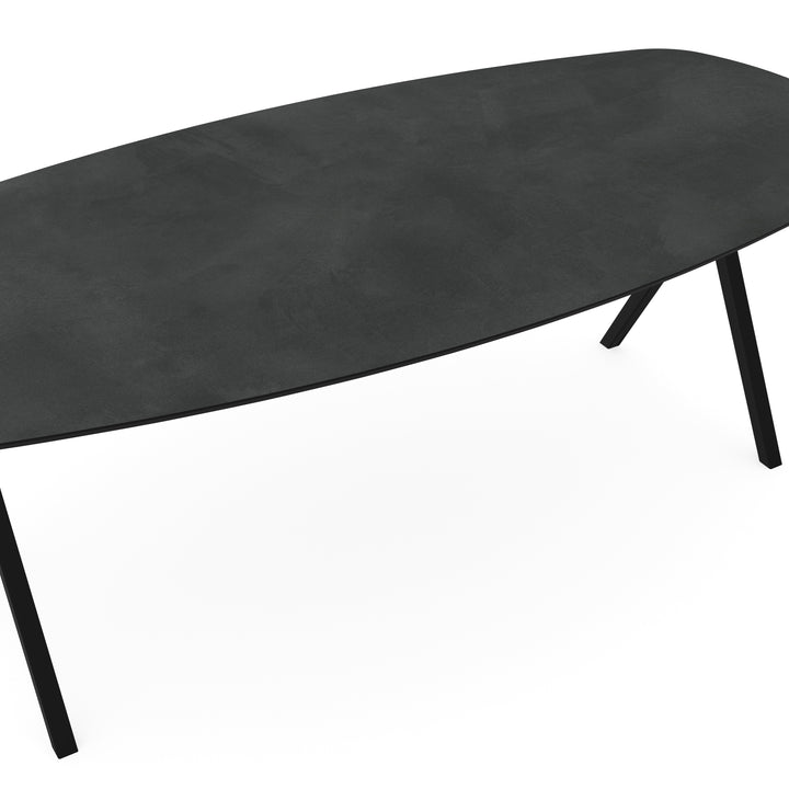 Melamine eettafel beton donker grijs - Deens ovaal - Scissor onderstel - {{ product.type }} - Kas20