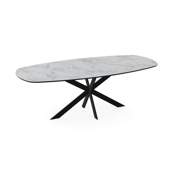 Melamine eettafel marmer wit - Deens ovaal - Matrix ultra dun onderstel