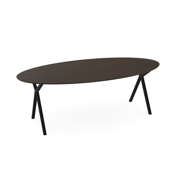 Melamine eettafel eiken bruin - Ovaal - Scissor zwart