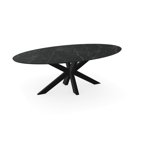 Melamine eettafel marmer zwart - Ovaal - Matrix dun onderstel