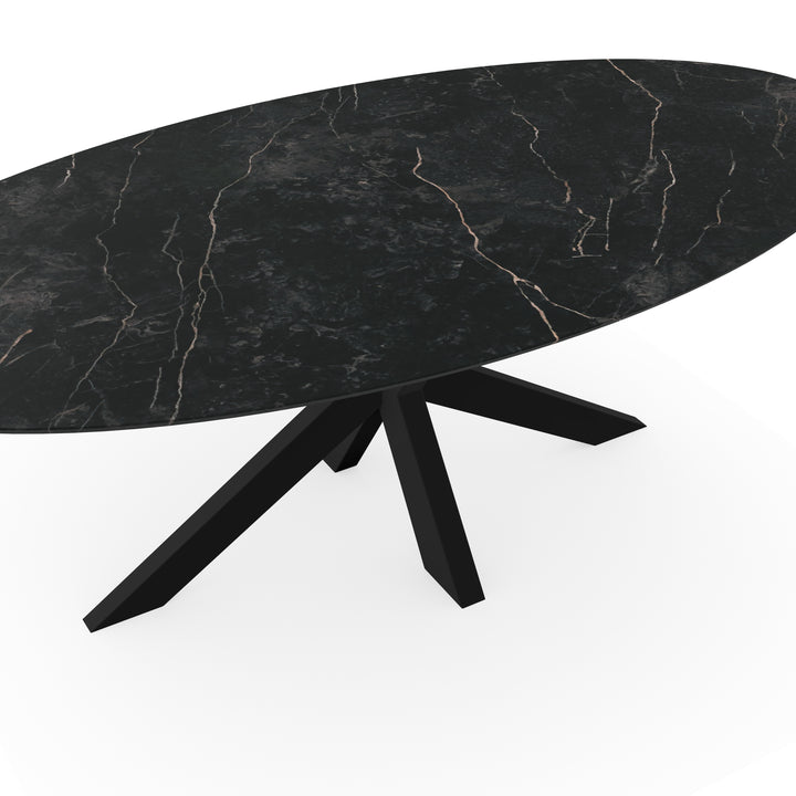 Melamine eettafel marmer zwart - Ovaal - Matrix dun onderstel - {{ product.type }} - Kas20