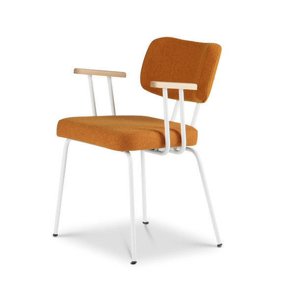 Ted Eetkamerstoel + arm - New Wool Marroc - Wit Onderstel - Armleuning Hout - {{ product.type }} - Kas20