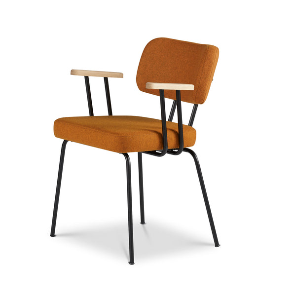 Ted Eetkamerstoel + arm - New Wool Marroc - Zwart Onderstel - Armleuning Hout - {{ product.type }} - Kas20