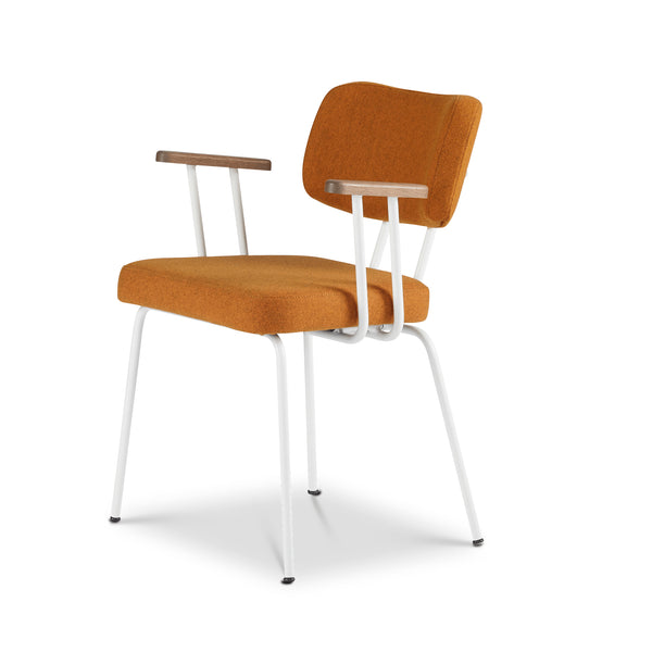 Ted Eetkamerstoel + arm - New Wool Marroc - Wit Onderstel - Armleuning Tabacco - {{ product.type }} - Kas20
