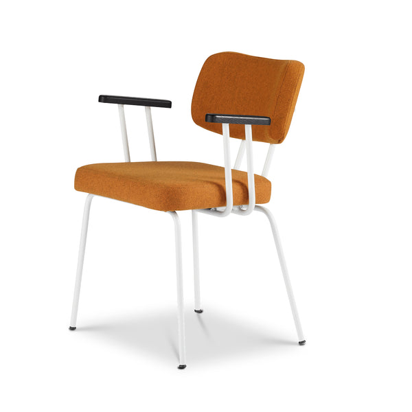 Ted Eetkamerstoel + arm - New Wool Marroc - Wit Onderstel - Armleuning Zwart - {{ product.type }} - Kas20