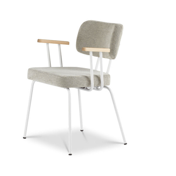 Ted Eetkamerstoel + arm - Portofino Multigrey - Wit Onderstel - Armleuning Hout - {{ product.type }} - Kas20