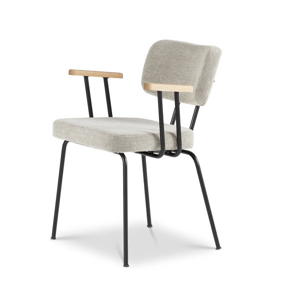 Ted Eetkamerstoel + arm - Portofino Multigrey - Zwart Onderstel - Armleuning Hout - {{ product.type }} - Kas20