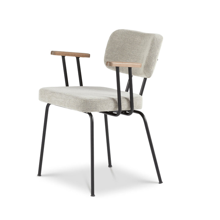 Ted Eetkamerstoel + arm - Portofino Multigrey - Zwart Onderstel - Armleuning Tabacco - {{ product.type }} - Kas20