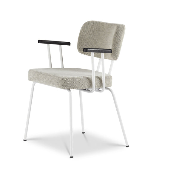 Ted Eetkamerstoel + arm - Portofino Multigrey - Wit Onderstel - Armleuning Zwart - {{ product.type }} - Kas20