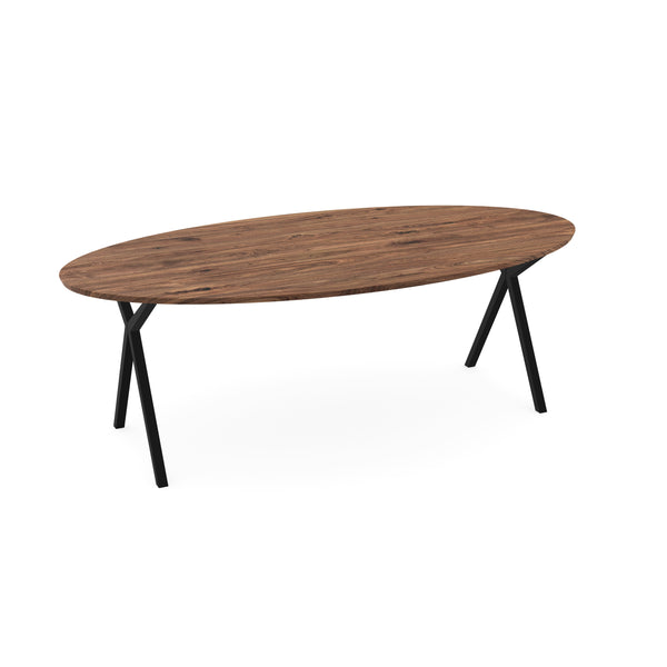Noten massief eettafel naturel - Ovaal - Scissor Zwart