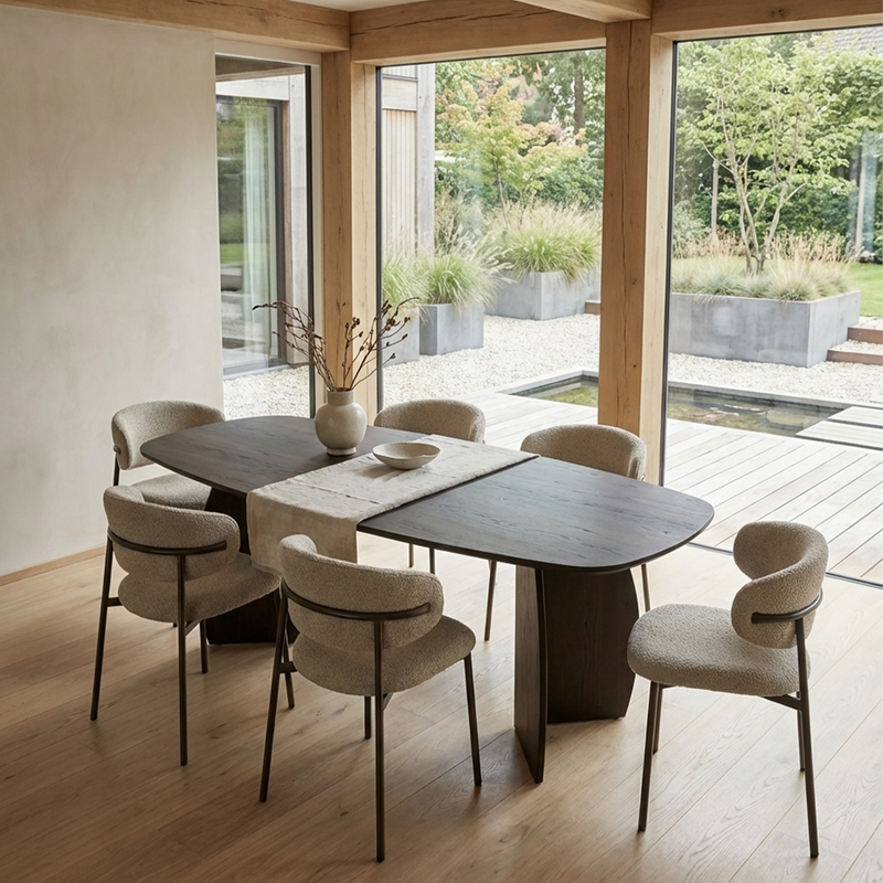 Eiken massief eettafel Walnut Brown 2x - Deens Ovaal - Maan walnut brown 2x