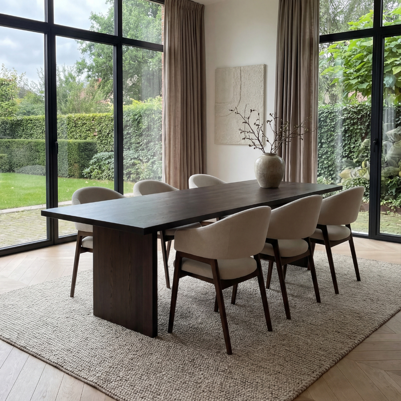 Oak dining table Walnut brown 2x - Straight - Block leg Walnut Brown