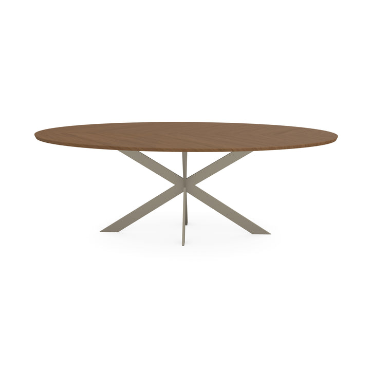 Eiken Hongaarse Punt Eettafel Walnut Brown 2x - Ovaal - Matrix Ultra Dun Licht Bruin - {{ product.type }} - Kas20
