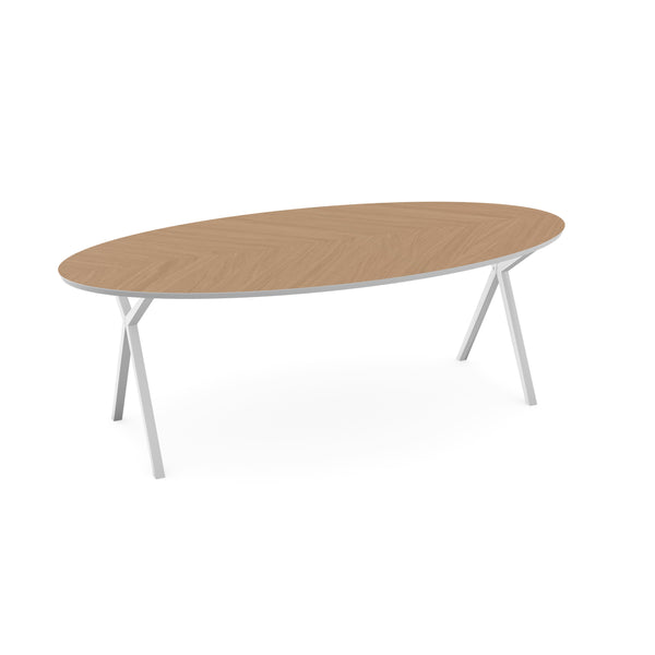 Eiken Hongaarse Punt Eettafel Naturel - Ovaal - Scissor Wit