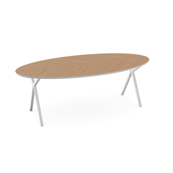 Eiken Hongaarse Punt Eettafel Naturel - Ovaal - Scissor Wit - {{ product.type }} - Kas20