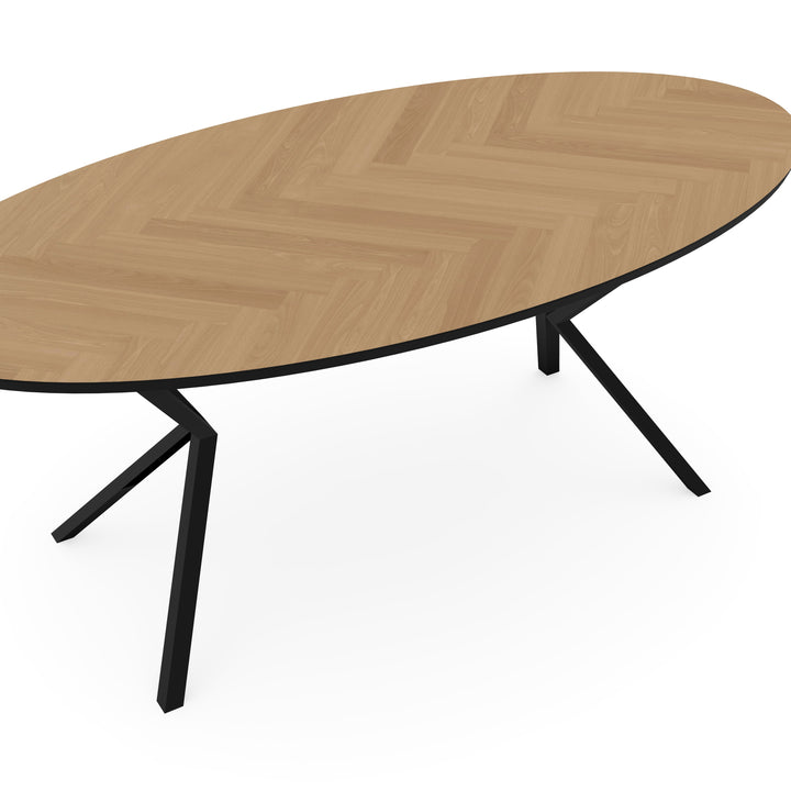 Eiken visgraat eettafel naturel - Ovaal - VV zwart - {{ product.type }} - Kas20