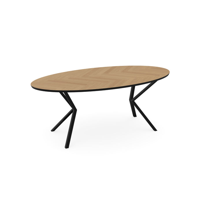 Eiken visgraat eettafel naturel - Ovaal - VV zwart - {{ product.type }} - Kas20