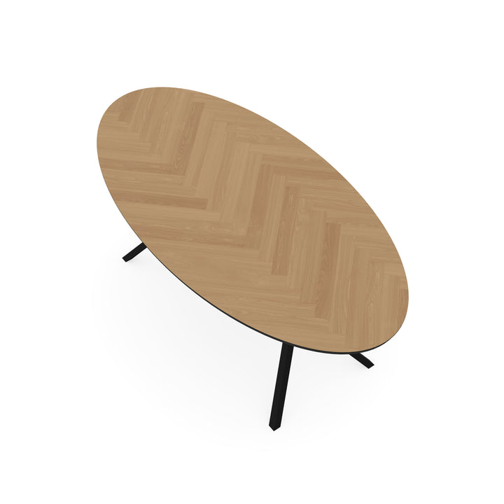 Eiken visgraat eettafel naturel - Ovaal - VV zwart - {{ product.type }} - Kas20