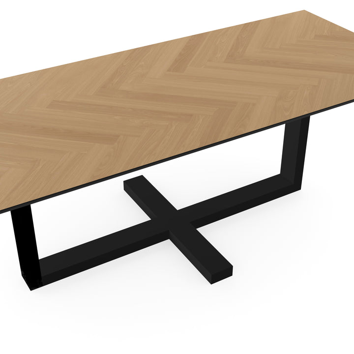 Eiken Visgraat Eettafel Naturel - Recht - Halve Plus Zwart - {{ product.type }} - Kas20