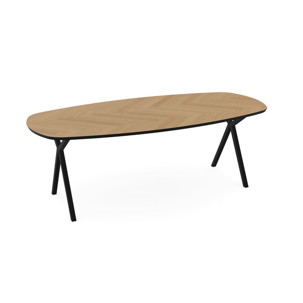 Eiken Visgraat Eettafel Naturel - Deens Ovaal - Scissor Zwart - {{ product.type }} - Kas20