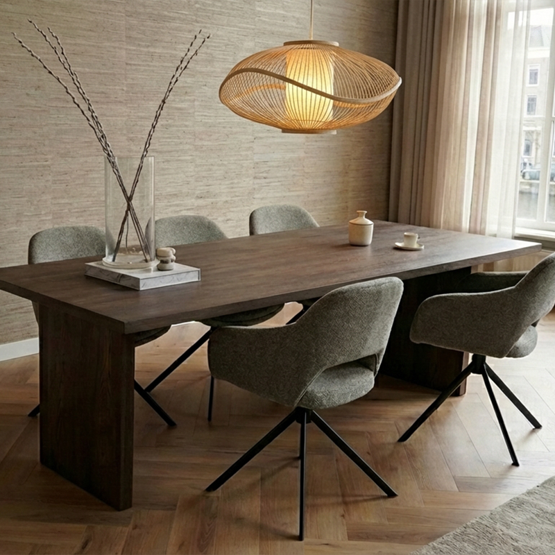 Esstisch Eiche Walnussbraun 2x - Gerade - Blockbein Walnussbraun