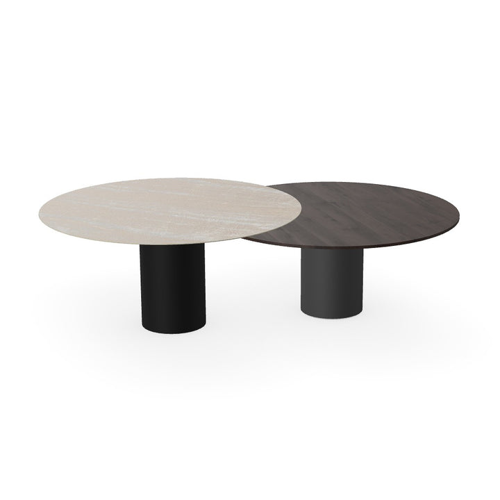 Eiken/Keramiek duo Salontafel Walnut brown 2x - Rond - Columbus onderstel - {{ product.type }} - Kas20