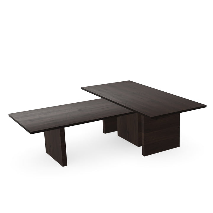 Eiken/Eiken duo Salontafel Walnut brown 2x - Recht - Blok onderstel - {{ product.type }} - Kas20