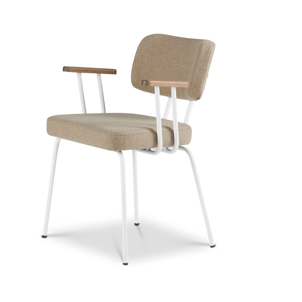Ted Eetkamerstoel + arm - New Wool Stone - Wit Onderstel - Armleuning Tabacco - {{ product.type }} - Kas20