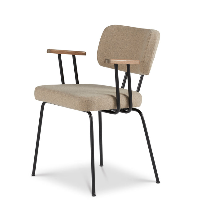 Ted Eetkamerstoel + arm - New Wool Stone - Zwart Onderstel - Armleuning Tabacco - {{ product.type }} - Kas20