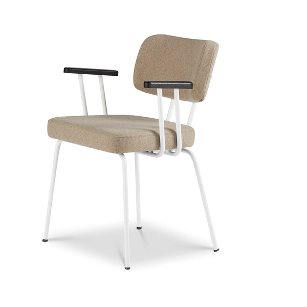 Ted Eetkamerstoel + arm - New Wool Stone - Wit Onderstel - Armleuning Zwart - {{ product.type }} - Kas20