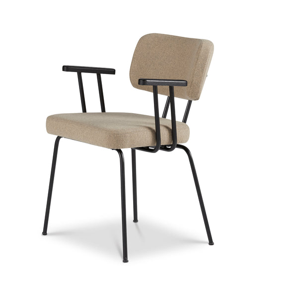 Ted Eetkamerstoel + arm - New Wool Stone - Zwart Onderstel - Armleuning Zwart - {{ product.type }} - Kas20