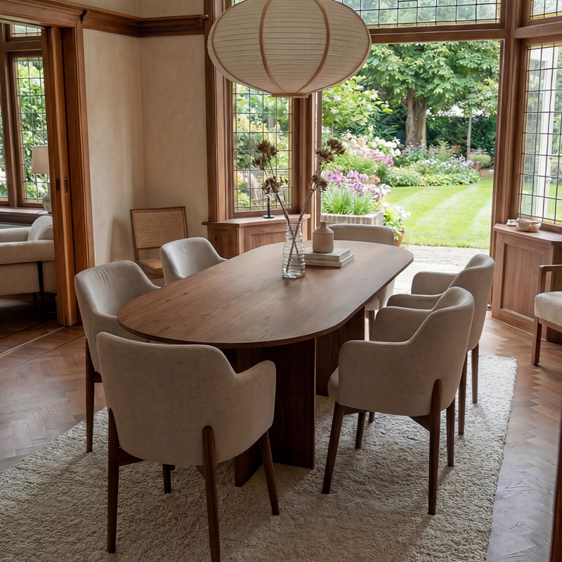 Eiken eettafel Walnut brown 1x - Plat ovaal - T poot Walnut Brown 1x