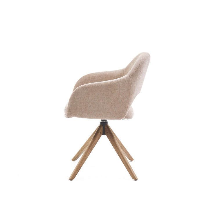 Eetkamerstoel Liam - San Remo Ecru - Hout Naturel Draaibaar onderstel - {{ product.type }} - Kas20