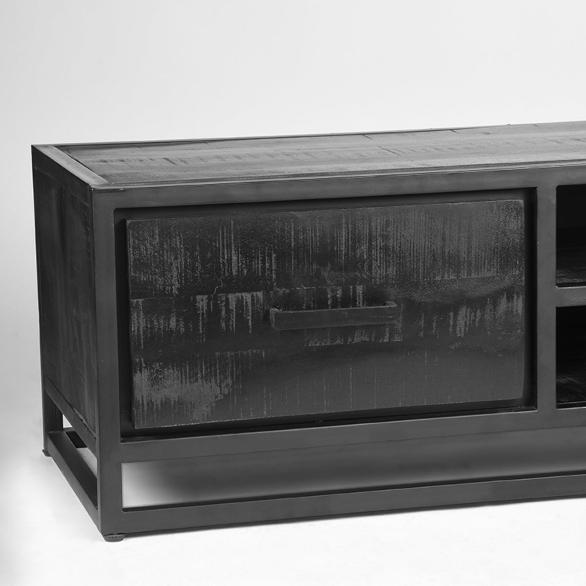 Tv-meubel - Zwart - Mangohout - Tv-Meubel 160 cm