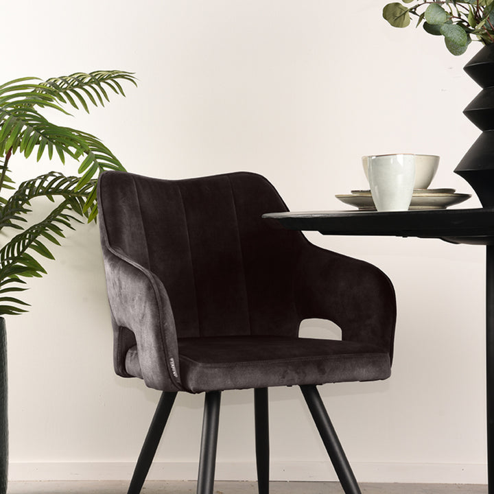 Eetkamerstoel Nikolas - Antraciet - Velours - {{ product.type }} - Kas20