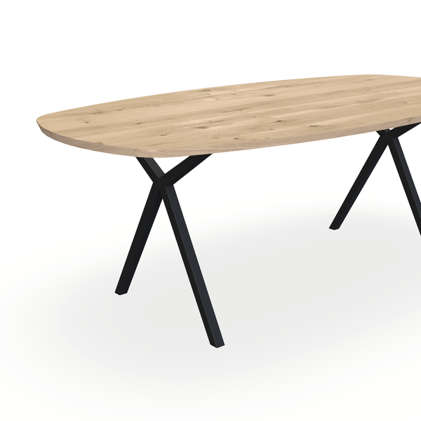 Eettafel Eiken Liqurien - Ovaal Deens - Scissor Onderstel Mat Zwart - {{ product.type }} - Kas20