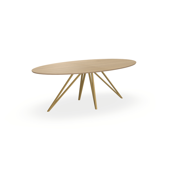 Eettafel Eiken Fineer Naturel - Ovaal - Spin Onderstel Mat Goud - {{ product.type }} - Kas20