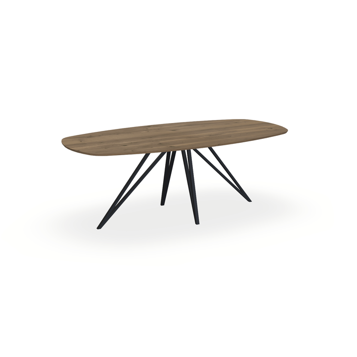Eettafel Eiken Chocolate - Ovaal Deens - Spin Onderstel Mat Zwart - {{ product.type }} - Kas20