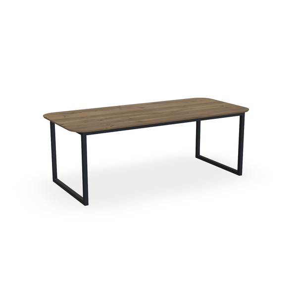 Eettafel Eiken Chocolate - Recht Radius - Kubus Onderstel Mat Zwart - {{ product.type }} - Kas20