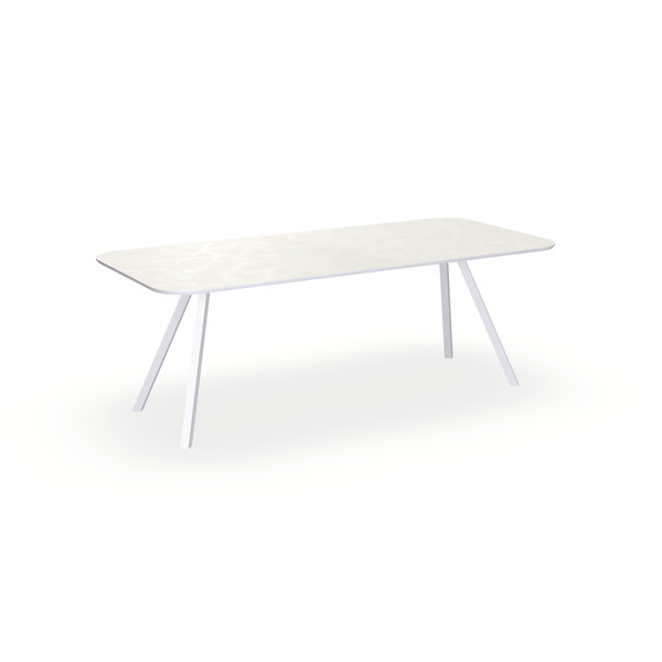 Eettafel Beton Creamy White - Recht Radius - I Schuin Onderstel Mat Wit - {{ product.type }} - Kas20