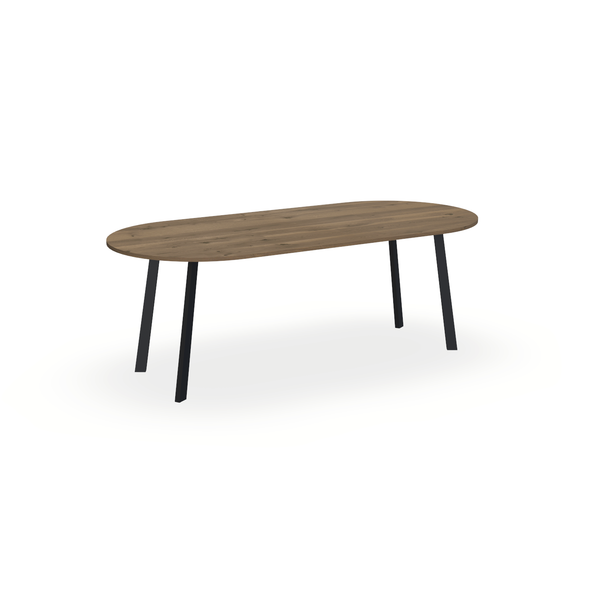 Eettafel Eiken Chocolate - Ovaal Plat - I Poot Onderstel Mat Zwart - {{ product.type }} - Kas20