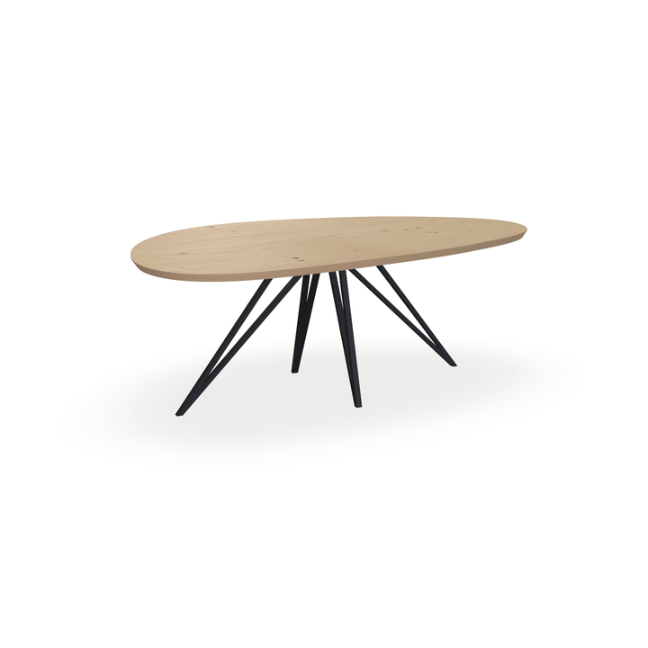 Eettafel Eiken Fineer Noesten Naturel - Kiezel B - Spin Onderstel Mat Zwart - {{ product.type }} - Kas20