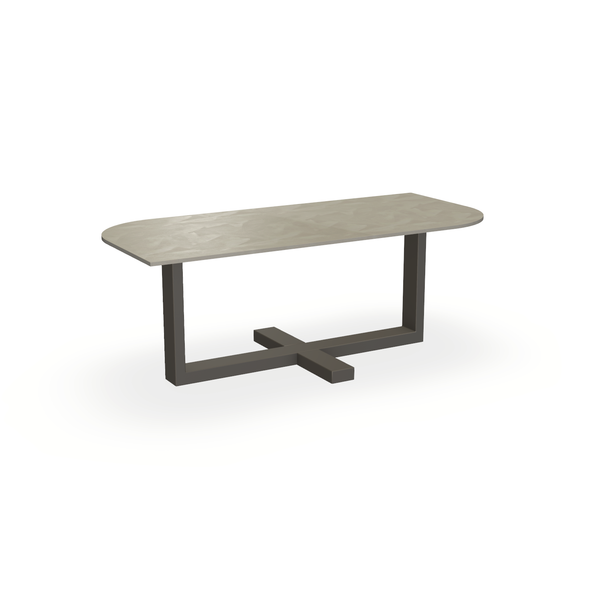 Eettafel Beton Leather Taupe - Ovaal Punt - Halve Plus Onderstel Mat Donkerbruin - {{ product.type }} - Kas20