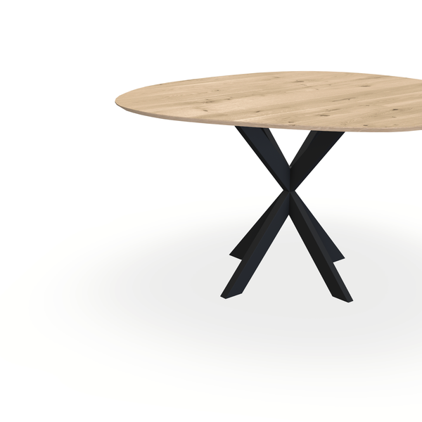 Eettafel Eiken Liqurien - Wolk Rond - Kruispoot Ultra Onderstel Mat Zwart - {{ product.type }} - Kas20