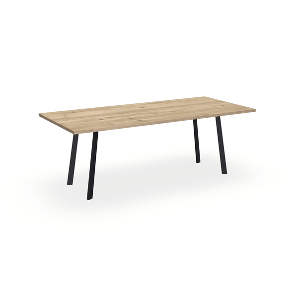 Eettafel Eiken Naturel - Recht - I Poot Onderstel Mat Zwart - {{ product.type }} - Kas20